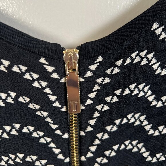 Ted Baker Bryena Fit & Flare Dress Size 4 US 8 Black Geometric Knit Event - Picture 9 of 10